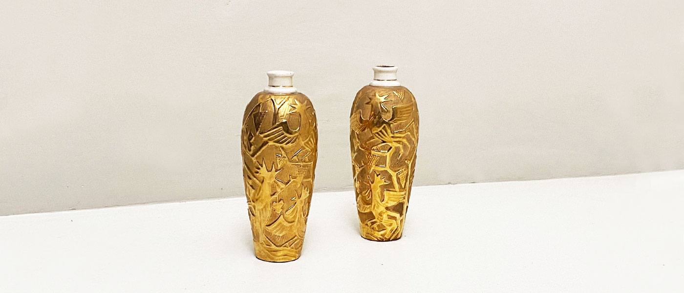 coppia bottiglie vintage anni40 ceramica dorata 037 C