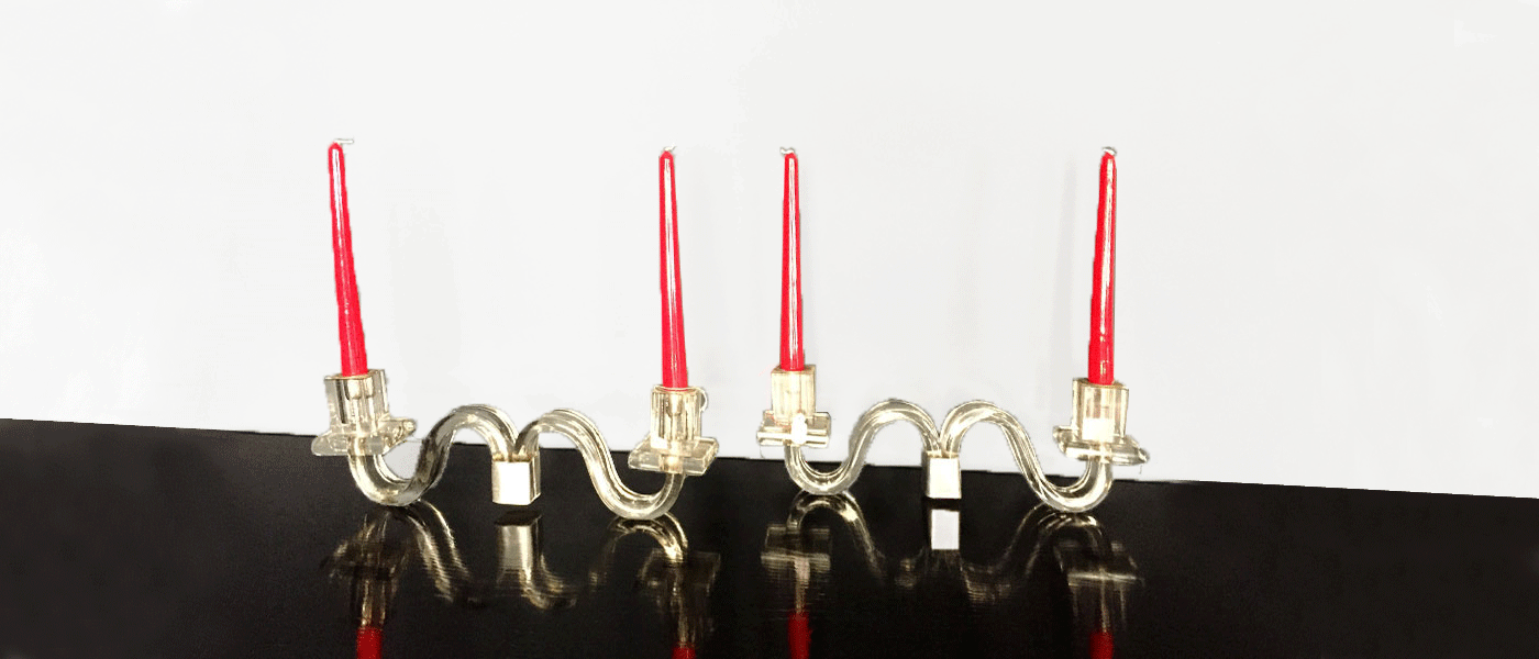 coppia candelabri anni30 in cristallo candele rosse 018 C
