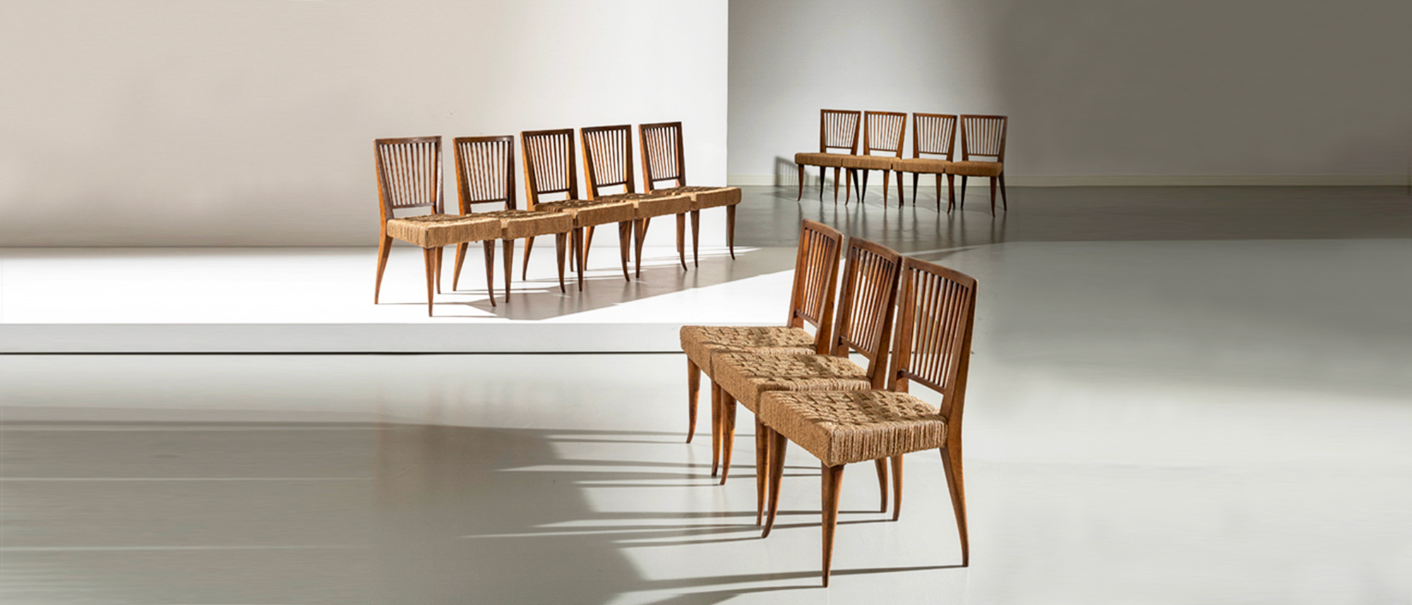 12 sedie vintage anni40 maurizio tempestini attrib legno e corda 073 SE(2)