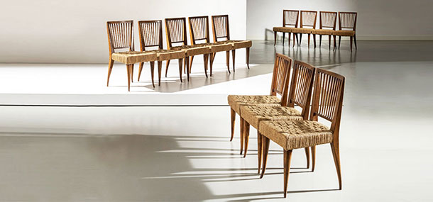 12 sedie vintage anni40 maurizio tempestini attrib legno e corda a 073 SE