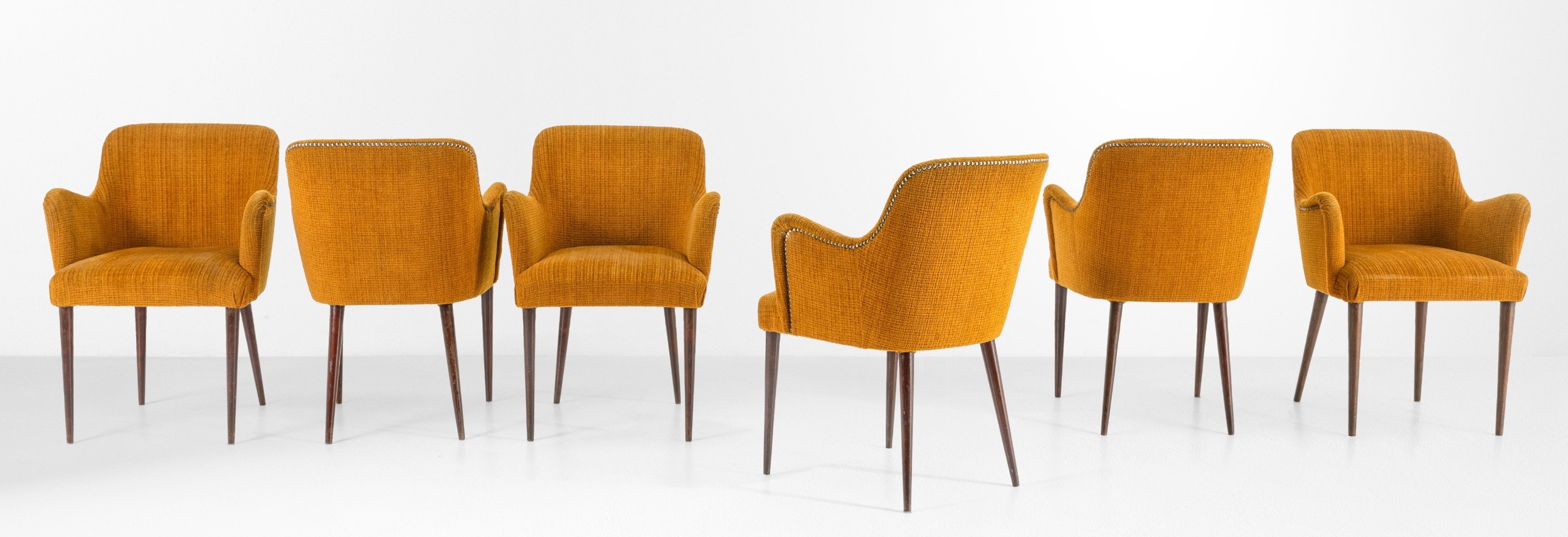 Gruppo 10 poltroncine Osvaldo Borsani mod 7421 legno imbottito tessuto 126 SE