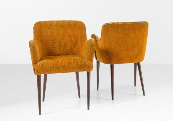 Gruppo 10 poltroncine Osvaldo Borsani mod 7421 legno imbottito tessuto P 126 SE 1