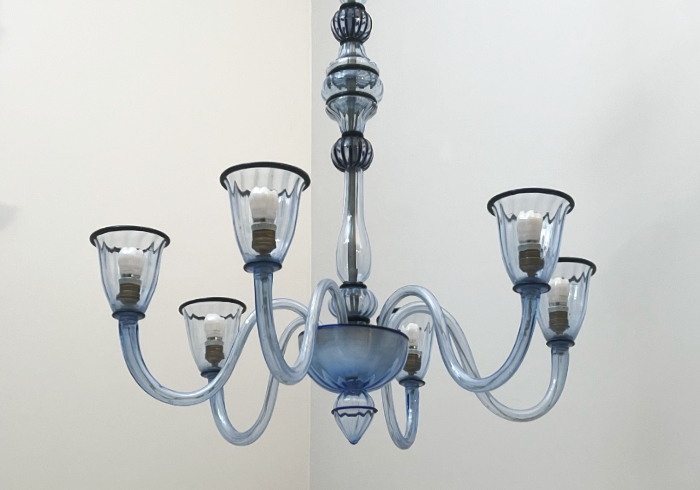 Lampadario anni40 Murano vetro blu P1 027 SO 1
