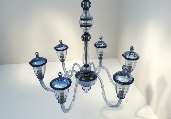 Lampadario anni40 Murano vetro blu P1 027 SO 2
