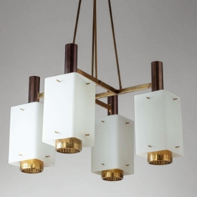 Lampadario anni50 stilnovo in vetro e ottone a 030 SO