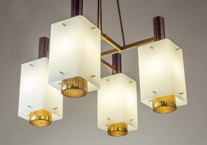 Lampadario anni50 stilnovo in vetro e ottone p1 030 SO 1