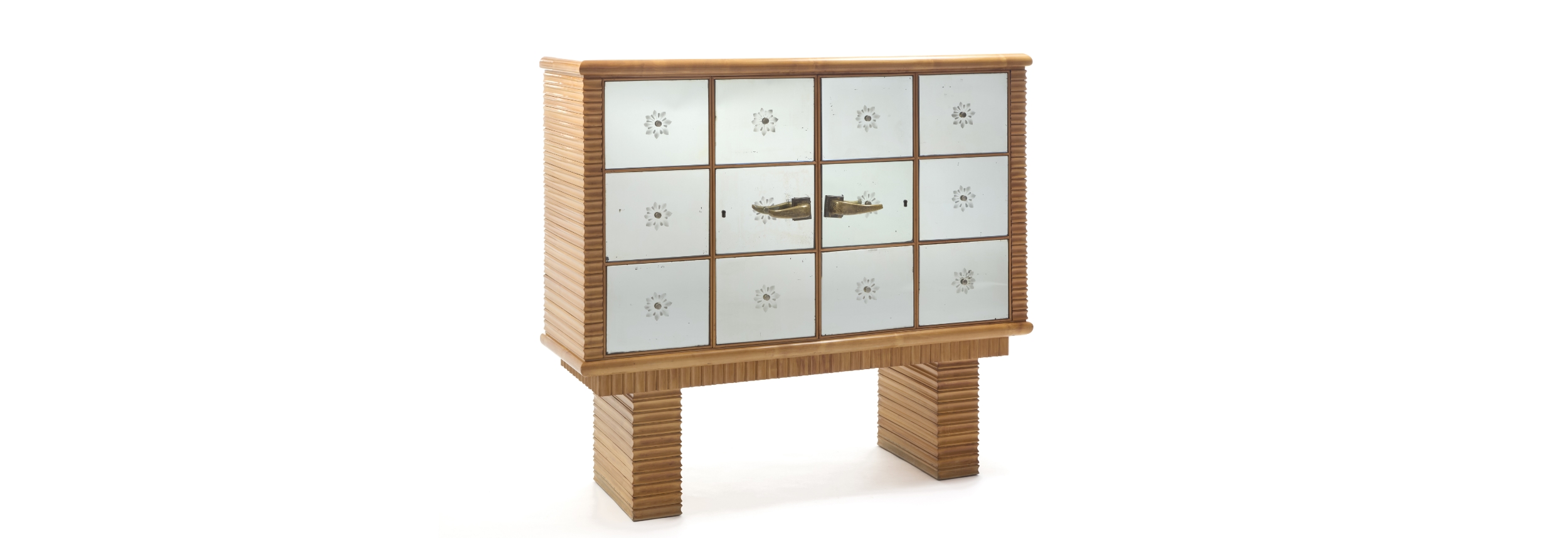 Mobile bar Osvaldo Borsani 1939 ciliegio acero ottone vetro specchiato motivi floreali 067 M