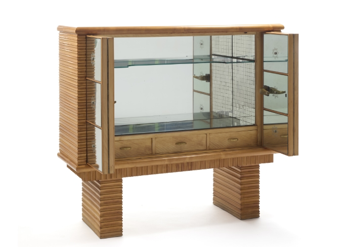 Mobile bar Osvaldo Borsani 1939 ciliegio acero ottone vetro specchiato motivi floreali P1 067 M 1