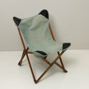 Poltrona Tripolina anni40 legno tessuto verde acqua A 120 PO