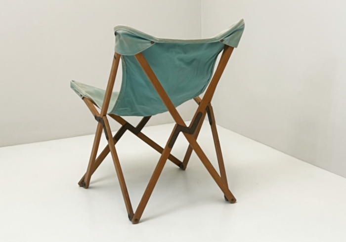 Poltrona Tripolina anni40 legno tessuto verde acqua P1 120 PO 1