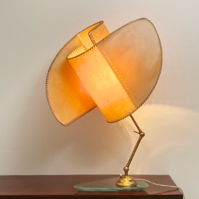 Rara lampada tavolo anni60 vetro ottone pergamena A 067 L