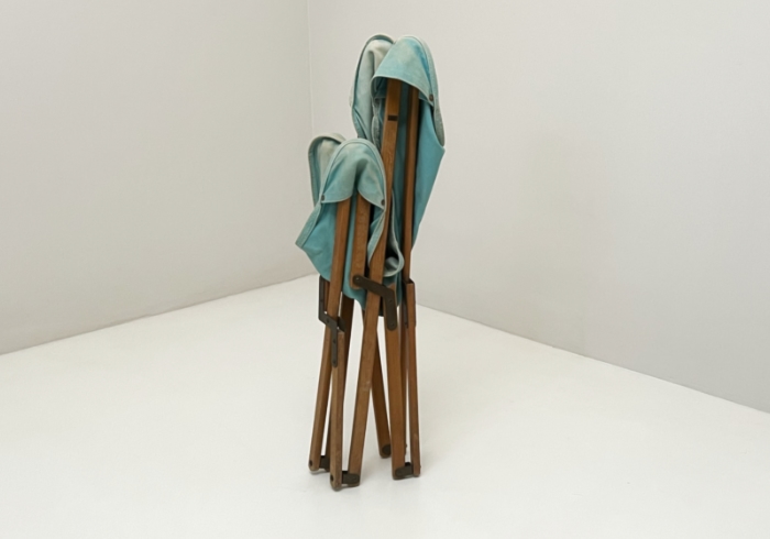 Sedia Tripolina anni40 legno tessuto verde acqua P1 121 SE 2