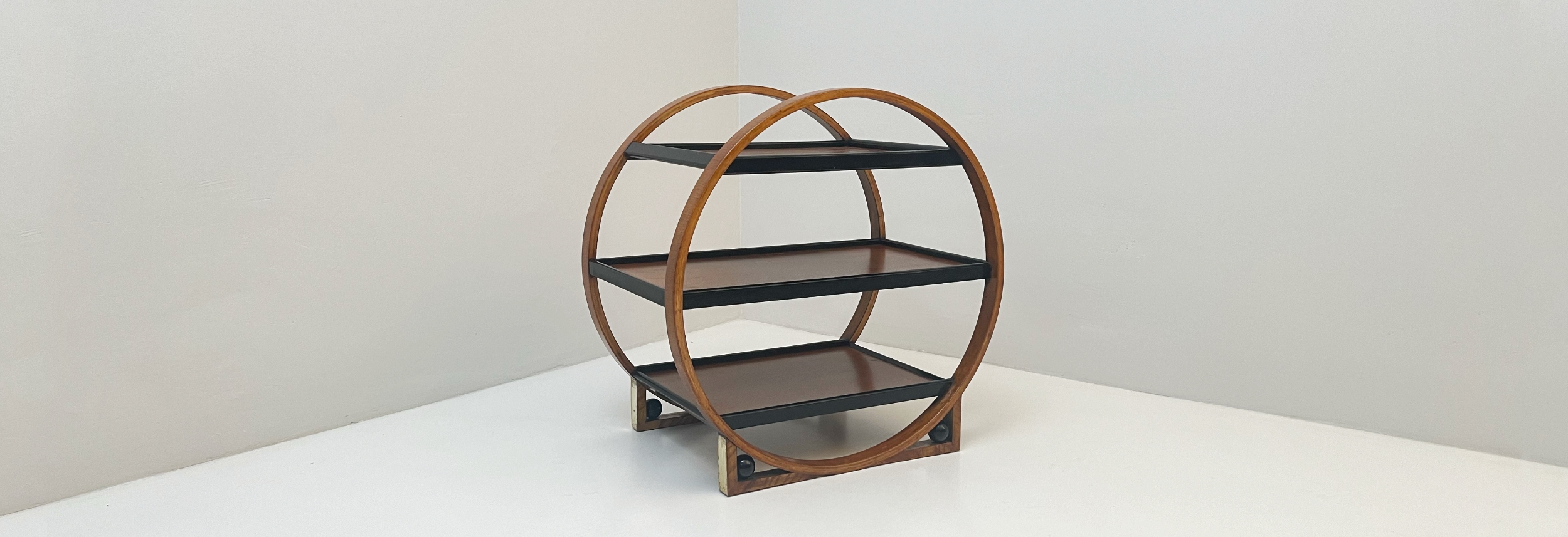 Tavolino deco legno rovere ebanizzato inserti ottone anni30 080 TV