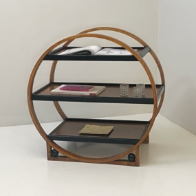 Tavolino deco legno rovere ebanizzato inserti ottone anni30 A 080 TV