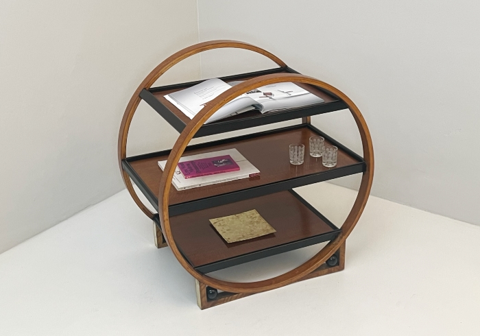 Tavolino deco legno rovere ebanizzato inserti ottone anni30 P1 080 TV 2