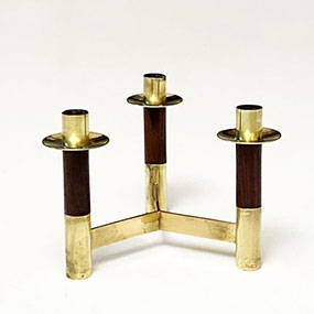 candelabro vintage anni50 in ottone e legno A 092 C