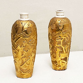 coppia bottiglie vintage anni40 ceramica dorata a 037 C