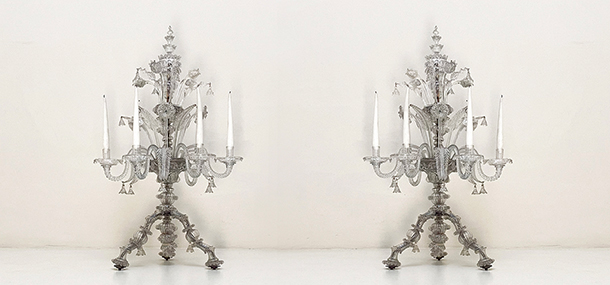 coppia candelabri antichi in vetro venezia meta ottocento A 103 C