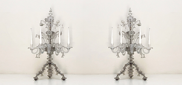 coppia candelabri antichi in vetro venezia meta ottocento A 103 C