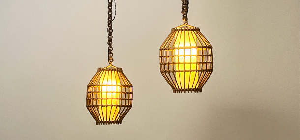 coppia di lampade a sospensinoe vintage in bambu A 019 SO