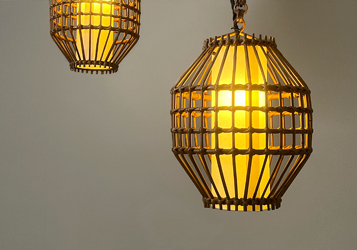 coppia di lampade a sospensinoe vintage in bambu p 019 SO 1