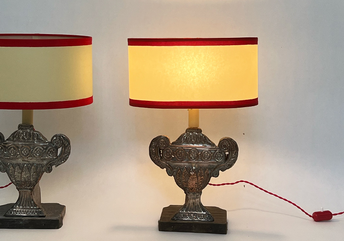 coppia di lampade da tavolo anitche del settecento rame argentato p 025 L 1