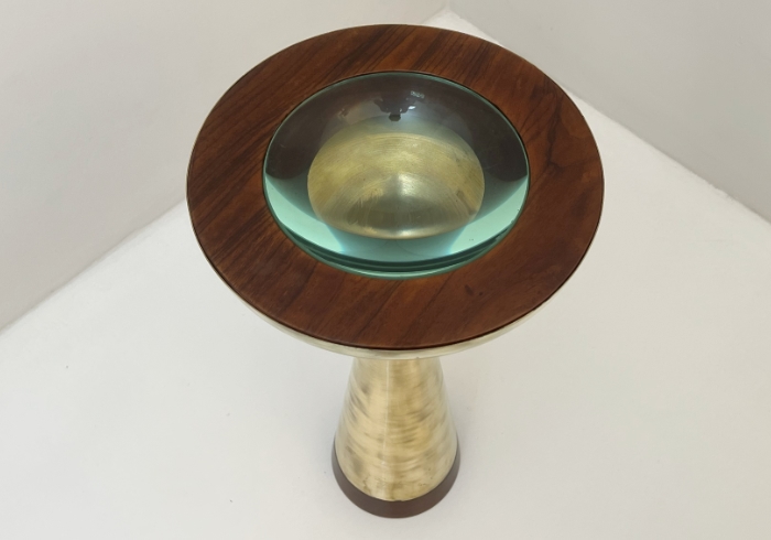 coppia di tavolini gueridon anni60 in ottone legno e cristallo p 068 TV 1