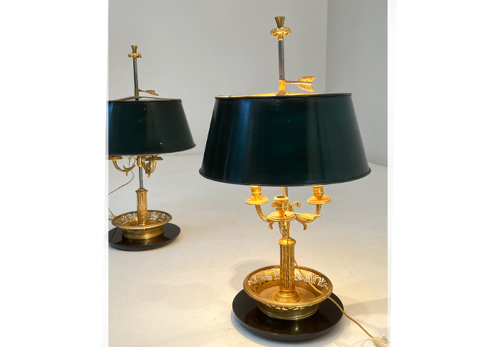coppia lampade da tavolo anni20 in ottone cesellato e metallo P 054 L 1