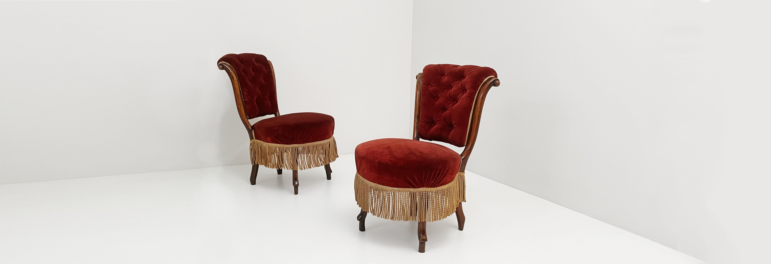 coppia sedie luigi filippo meta ottocento in legno e velluto 055 SE