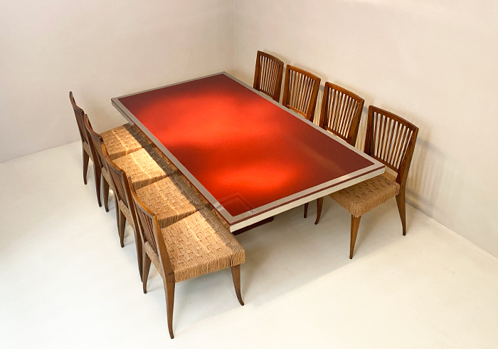 grande tavolo modernariato anni60 in vetro legno e acciaio p1 047 T 4