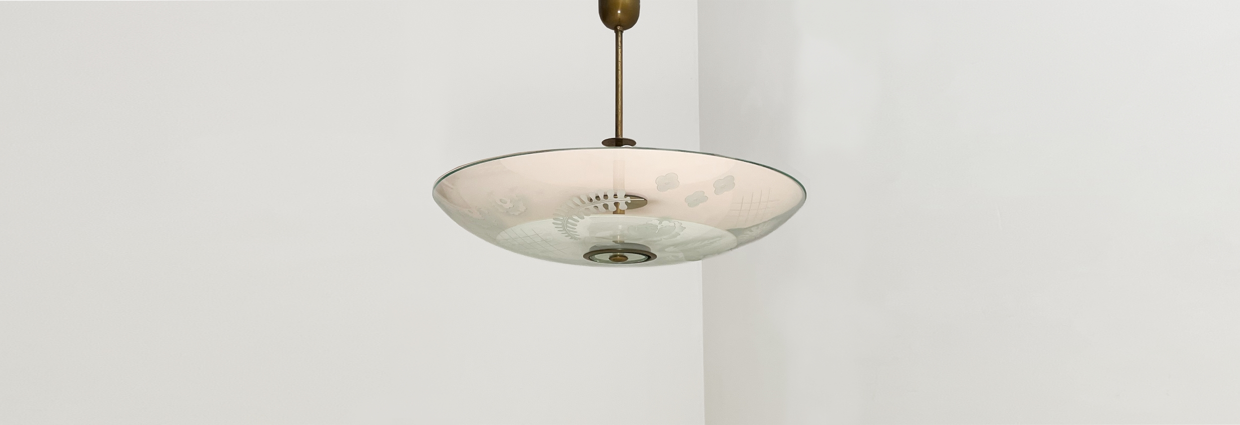 lampada a sospensione fontana arte anni40 in vetro satinato ed inciso 022 SO