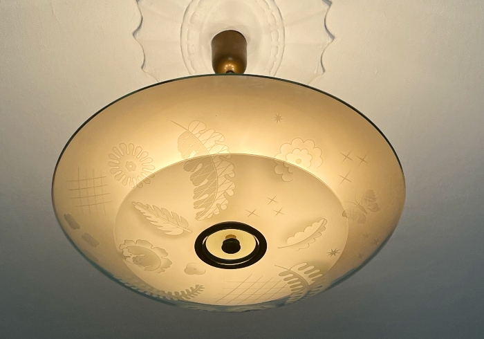 lampada a sospensione fontana arte anni40 in vetro satinato ed inciso P1 022 SO 2