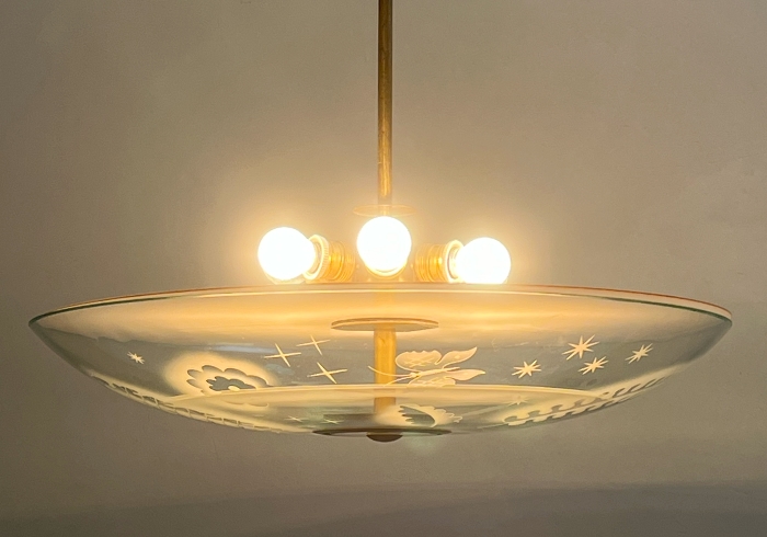 lampada a sospensione fontana arte anni40 in vetro satinato ed inciso P1 022 SO 3
