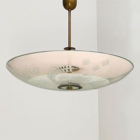 lampada a sospensione fontana arte anni40 in vetro satinato ed inciso a 022 SO