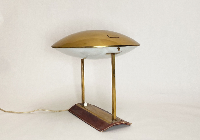 lampada da tavolo design anni50 stilnovo ottone e cuoio p3 012 L 2