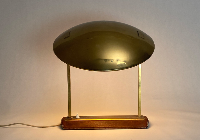 lampada da tavolo design anni50 stilnovo ottone e cuoio p3 012 L 3