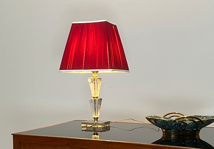 lampada da tavolo vintage anni40 in vetro e raso P1 066 L 1