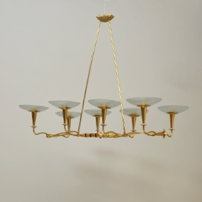 lampadario otto luci ottone opaline anni 50 A 023 SO