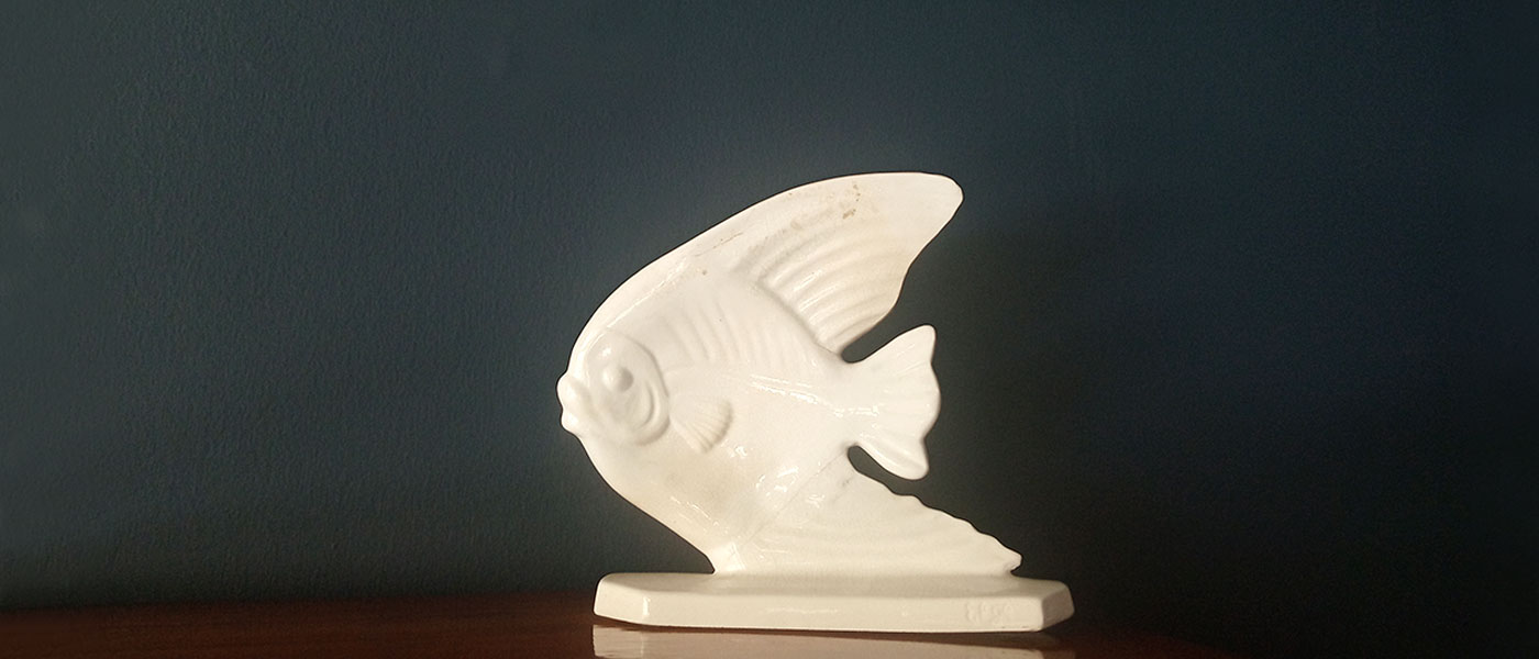 scultura ceramica craquele smaltata pesce anni art deco 070 C