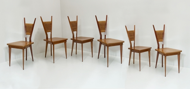 set di sei sedie anni50 in legno e midollino a 097 SE