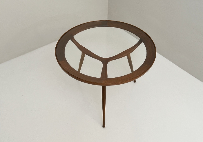 tavolino rotondo legno vetro trepiedi P 069 TV 1