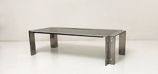 tavolino vintage anni70 in acciaio e vetro a 058 TV