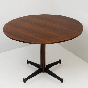 tavolo fine anni 50 piano palissandro colonna legno piede ferro A2 053 T