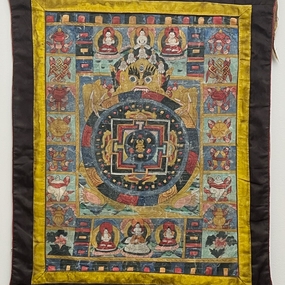 thangka stendardo in seta dipinta a mano indiano di fine ottocento nord india a 019 D