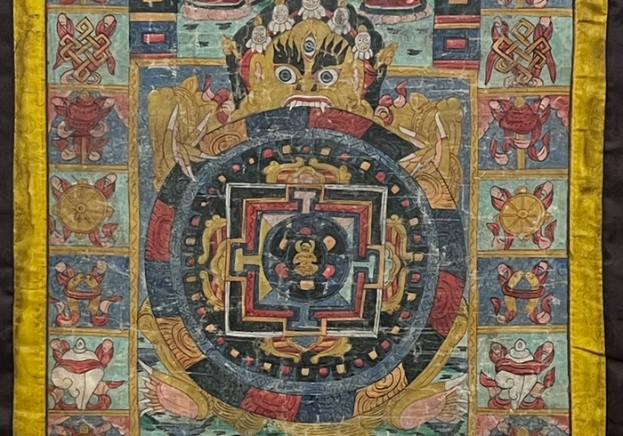 thangka stendardo in seta dipinta a mano indiano di fine ottocento nord india p 019 D 1