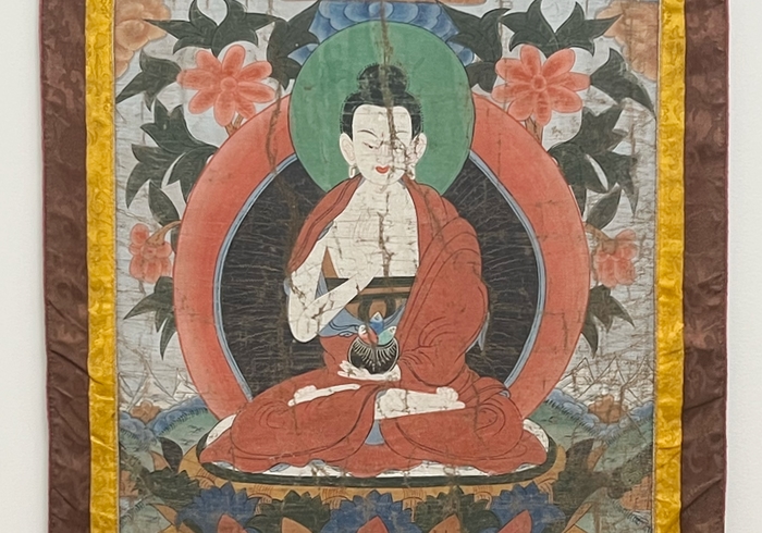 thangka stendardo in seta dipinta a mano indiano di fine ottocento nord india p 024 D 1