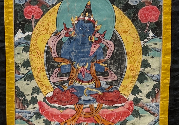 thangka stendardo in seta dipinta a mano indiano di fine ottocento nord india p 032 D 1