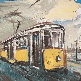 tram milano giovanni cerri dipinto su tavola arte contemporanea a 013 GC