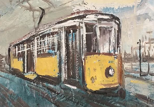 tram milano giovanni cerri dipinto su tavola arte contemporanea p 013 GC 1